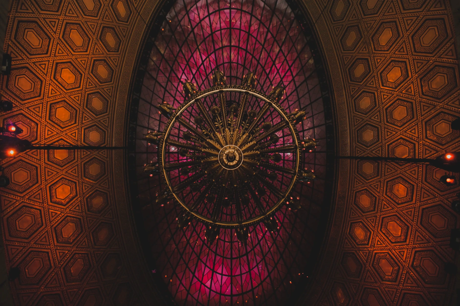 Empty marble hall with light shafts coming through the dome, circa 1980s
